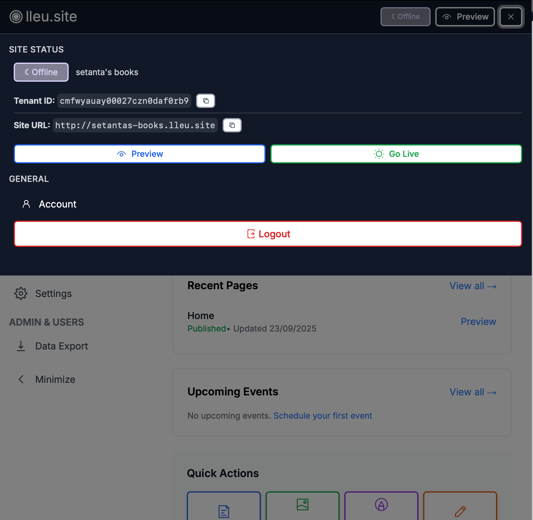 dashboard menu view